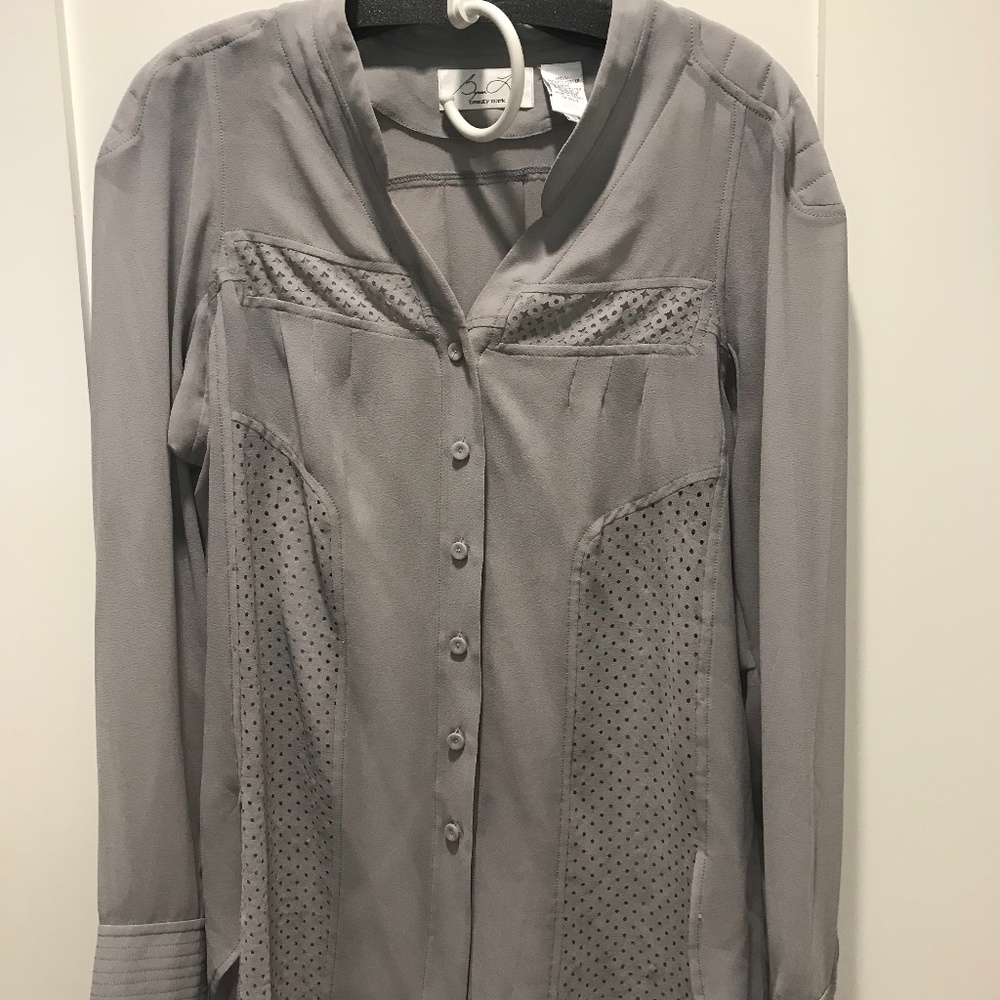 Byron Lars Loose Fitting Grey Sheer Blouse W Camisole & Belt Sz 8 NWOT